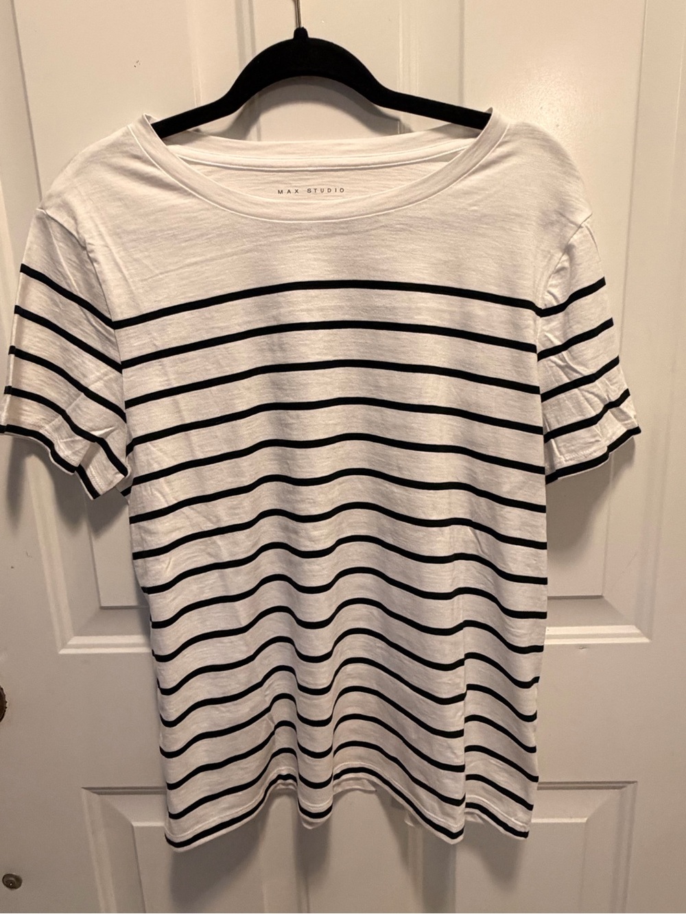 Max Studio White Tee with Black Stripes